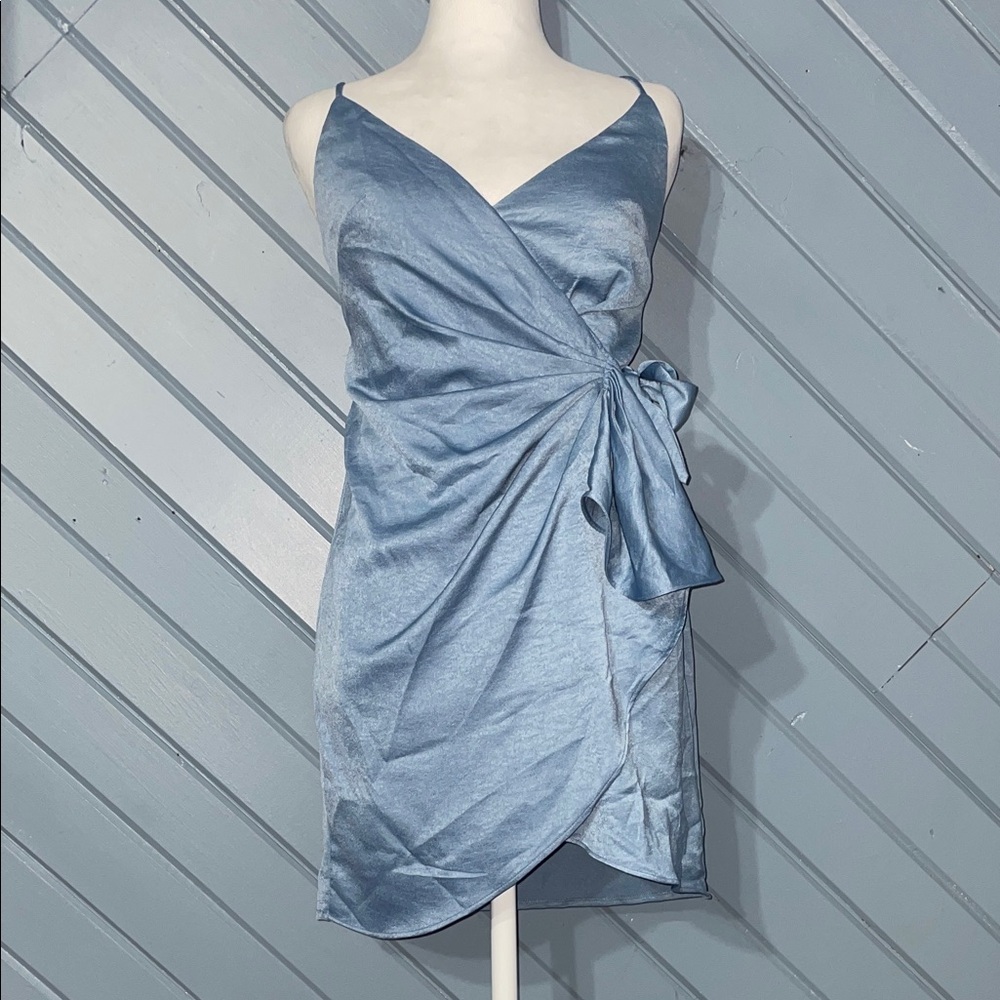 Hello Molly If The Gown Fits satin wrap mini dress in midnight blue